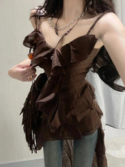 Hnewly 2000s Y2k Vintage 2 Piece Pant Sets Women Casual Blouse Dress Tank Top +denim Pants Summer Beach Irregular Korean Suits Chic