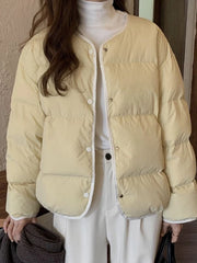 Hnewly Sweet O Neck Cute Parkas Women Long Sleeve Preppy Style Warm Cotton Coat Japan Casual Female Solid Thick Warm Retro Jacket