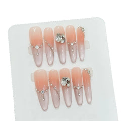 Lunivop 10pcs Handmade High Quality Fake Nails Cat Eye Gradient Press on Nails Wedding Bride Long Rhinestones Decorated False Nails