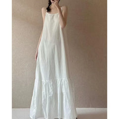 Hnewly Women's Casual White Spaghetti Strap Tiered Maxi Dress Loose Beach Long Dress the dress black dress white dress