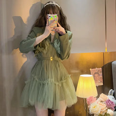 Hnewly Princess Dress Long Sleeve Blazer Tulle Mini Skirt Fashion Girls Elegant Casual Dresses Sweet Fairy Clothing