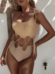 Hnewly Sexy High Cut One Shoulder Women Swimwear One Piece Swimsuit Female Slim Monokini Hollow Out Bather Bathing Suit Swim Bodysuit