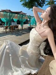 Hnewly Elegant Irregular Spaghetti Strap Womens Dresses Summer Sleeveless Ruffle Birthday Party Long Dress Slim Holiday Beach Vestidos