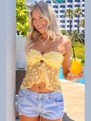 Hnewly Sequins Applique Corset Tops Women Y2K Patchwork Mesh Wrapped Kink Splits Sexy Summer Trend Midnight Party Chic Tops