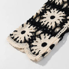 Hnewly Long Sleeve Daisy Crochet Top Women Sheer Openwork Floral Knit Pullover Sweater Teen-girl Cover Up Boho Beach Vacation Outfit