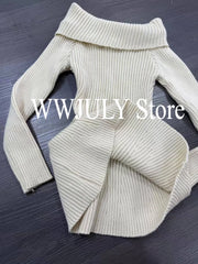 Hnewly trashy outfits Women Sweater Sweet Slash Neck Off Shoulder Ruffles Autumn Winter Slim Stretch Elegant Knitted Tops Ladies Pullover