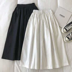 Hnewly Women Black skirt midi High waist korean style Pleated a line Vintage Clothing new Summer Casual Fashion Ladies Work Wear