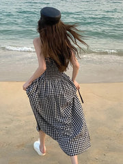 Hnewly Maxi Dress Women Beach Style Chic Strapless Classic Vintage Hotsweet Vacation Summer Leisure Folds Backless Sexy French Vestidos