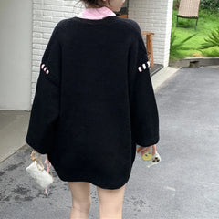 Hnewly y2k Sweaters 2000s Women Butterfly Print Side Drawstring Single Breasted Long Sleeve Loose Cardigan Tops Streetwear