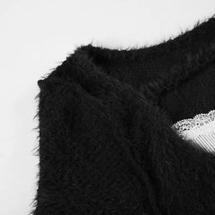 Hnewly Patchwork Fake Two-piece T-shirt Autumn Winter Furry Stitching Full Sleeve Elastic Knitwears Korean Style T Shirts Casual