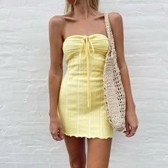Hnewly New Wrap Chest Knit Dress Beach Vacation Strapless Necktie Women's Dress mid Waist Short Skirt Pure Color Summer Dress