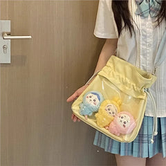 Hnewly Drawstring Lucky Charm Ita Bag Ladies Fits 10-15cm Doll Crossbody Purse Women Compact Versatile Outing Transparent Shoulder Bag
