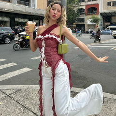 Hnewly Sexy Ruched Lace up Halter Top Y2K Vintage Sleeveless Backless Women's Vest Summer Casual Street Daily Formal Camisole