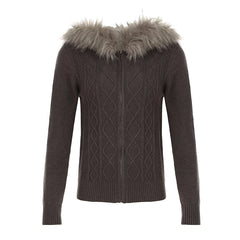 Hnewly Solid Hooded Knitted Autumn Winter New Sweater Cardigan Women Long Sleeve Retro Causal Style Korean Sweater Coat