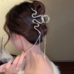Lunivop Luxury Crystal Tassel Hair Claws Clips For Women Girls Fashion Snake Metal Hair Crab Hairpins Headwear Hair Accessories