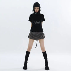 Hnewly Japanese Style Striped Skirt Women Vintage Harajuku Lace Up Ruffle Mini Skirt Streetwear Grunge Summer Short Skirts