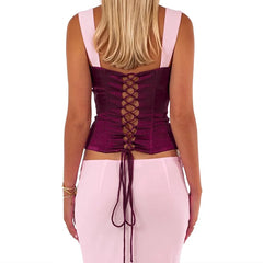 Hnewly Temperament Women's Two Piece Set Off Shoulder Sleeveless Patchwork Crop Tops With Sexy Slim Low-Waist Straight Skirts