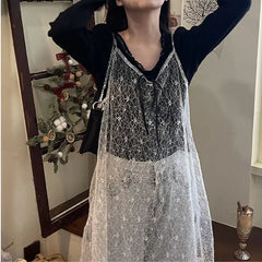 Hnewly Sparkling Lace Hoodie Skirt Strap Inner Skirt