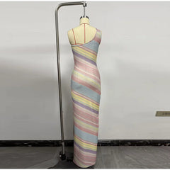 Hnewly Elegant Printed Women's Dress Fashion Sleeveless Off Shoulder Skinny Slim Maxi Dresses Summer Chic Female Vacation Robe