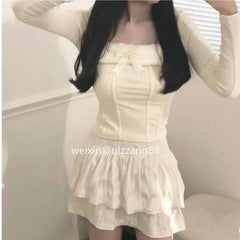 Hnewly Fashion Square Collar Bow Tops Women Spring Autumn New Thicked Warm Bottoming T-shirts Y2k Slim Fit Long Sleeve Blusas Mujer