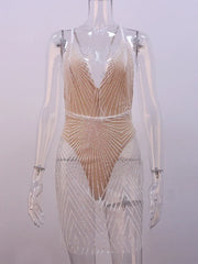 Hnewly DRESS TO IMPRESS Sexy Sequins Bling Backless Solid Off Shoulder Feminine Mini Dresses See Through Spaghetti Straps Summer Night Club Outfits