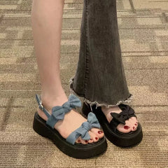 Hnewly Sweet Butterfly Knot Summer Women Shoes New Korean Style Fashion Women's Sandals Casual and Versatile Platform Sandals