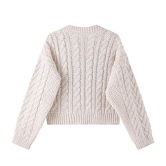 Hnewly Fair Isle Cardigan for Women Comfy Cable Knit Button-up Sweater Jacket Cozy Knitwear Teen-girl Fall Winter Vintage Outfit