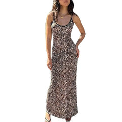 Hnewly New Spring Summer Fashion Style Elegant Slimming Leopard Pattern Strap Dress