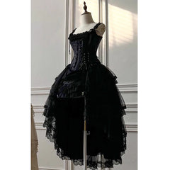 Hnewly French Elegant Retro Sweet Princess Dresses Women's High Waist Slim Long Tail Tea Party Dress Girls Lolita Style Dress Vestidos