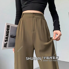 Hnewly New Women’s Wide Leg Pants Women Korean Style High Waist Black Trouser Office Ladies Fashion Loose Grey Suit Trousers Streetwear