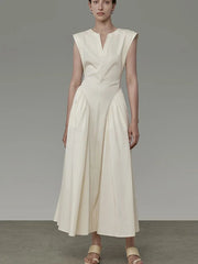 Hnewly Elegant Vintage Long Dress Women Korean Casual Design Slim Dress Retro Sweet V Neck Sleeveless Spring Summer Simple Dress