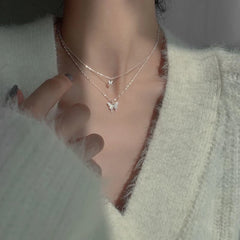 Hnewly Simple Double Layer Star Moon Charm Multilayered Necklace Delicate Clavicle Chain Zircon For Women Fashion Jewelry