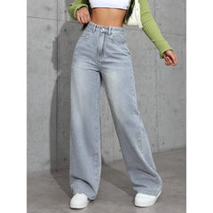 Hnewly High Waist Straight Leg Jeans Women's Summer New Loose Casual Long Pants Wish Trendy Brand Cross-Border Fashionable Denim