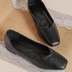 Lunivop Summer Soft Leather Slip-Resistant Work Shoes for Women Black Flat Professional Square Toe Office Mary Jane Shoes Loafers