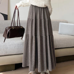 Hnewly French Style High Waist Skirts for Women Spring Autumn Casual Loose Folds A-Line Skirts Woman Soft Elastic Waist Skirt Ladies