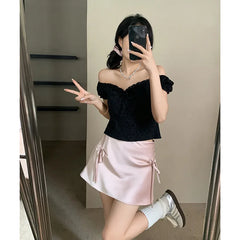 Hnewly Lace Edged Short Sleeved T-Shirt For Women's Summer New Slim Fit Short Top