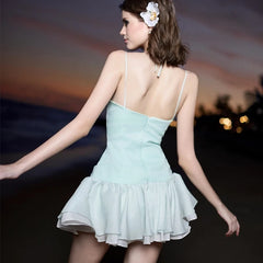 Hnewly French Sexy Off-Shoulder Sleeveless Mini Dress Y2K Elegant Backless Halter Summer Casual Daily Formal Women's Vestidos