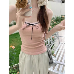 Hnewly Solid Color Gentle Sleeveless Top Short Lace Tank Tops For Women
