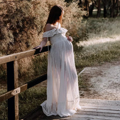 Hnewly Boho Maternity Photoshoot DressLotus Leaf Edge Linen Cotton Adjustable Back Pregnancy Friendly Photography Dress For Women
