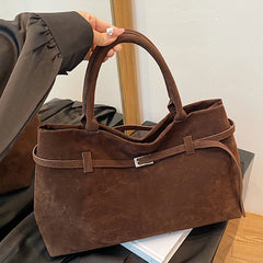 Hnewly Faux Suede Tote Bags For Women Luxury Designer Handbags Purses New In Vintage Belt Buckle Large Capacity Underarm Shoulder