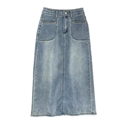 Hnewly Split High Waisted Denim Skirt Versatile Mid Length Jeans Skirt Women Autumn Light Color Fashionable Double Pocket Skirt