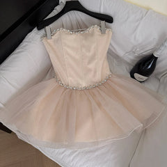 Hnewly Sparkling Fishbone Corset Mini Dress Women Elegant Strapless Beads Rhinestone Back Lace-up Short Dress Evening Party Black Dress