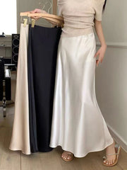 Hnewly Elegant Satin Midi Skirts for Women Summer High Waist Korean Office Ladies Skirt Y2K Fashion Night Party Club Fishtail Skirt New