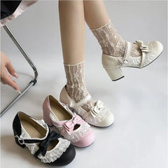 Lunivop Sweet Design Girl Thick Heel Women JK Mary Jane Shoes Butterfly-knot Chunky Lolita Shoes Spring Women Elegant Party Dress Pumps