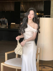 Hnewly Elegant Off Shoulder Evening Party Dresses Women Summer Slim One Piece Solid Vestidos Woman Party Club Dress Fashion Vestido