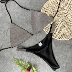 Hnewly Halter Jewelled Sequins Diamond Bikini Women Swimsuit Female Swimwear Two Pieces Bikini Set Mini Micro Bathing Suit Swim Lady