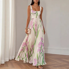 Lunivop Sexy Flower Print Long Dress Women Summer Fashion Sleeveless Strap Maxi Dresses Elegant