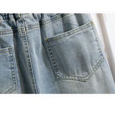 Hnewly XL-5XL Oversize Jeans Women's High Waisted Drawstring Wide Leg Denim Pants 2025 New Spring Autumn Loose Straight Leg Mop Pants