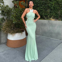 Hnewly Sexy Off Shoulder Butterfly Appliques Halter Maxi Dress 2025 Summer Women Trend See Through Hollow Out Beach Vestidos