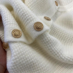 Hnewly Autumn Winter Sweet Sweater Simple O-Neck Solid Short Office Lady Cardigan Coat Metal Single Breasted Long Sleeved Outwear